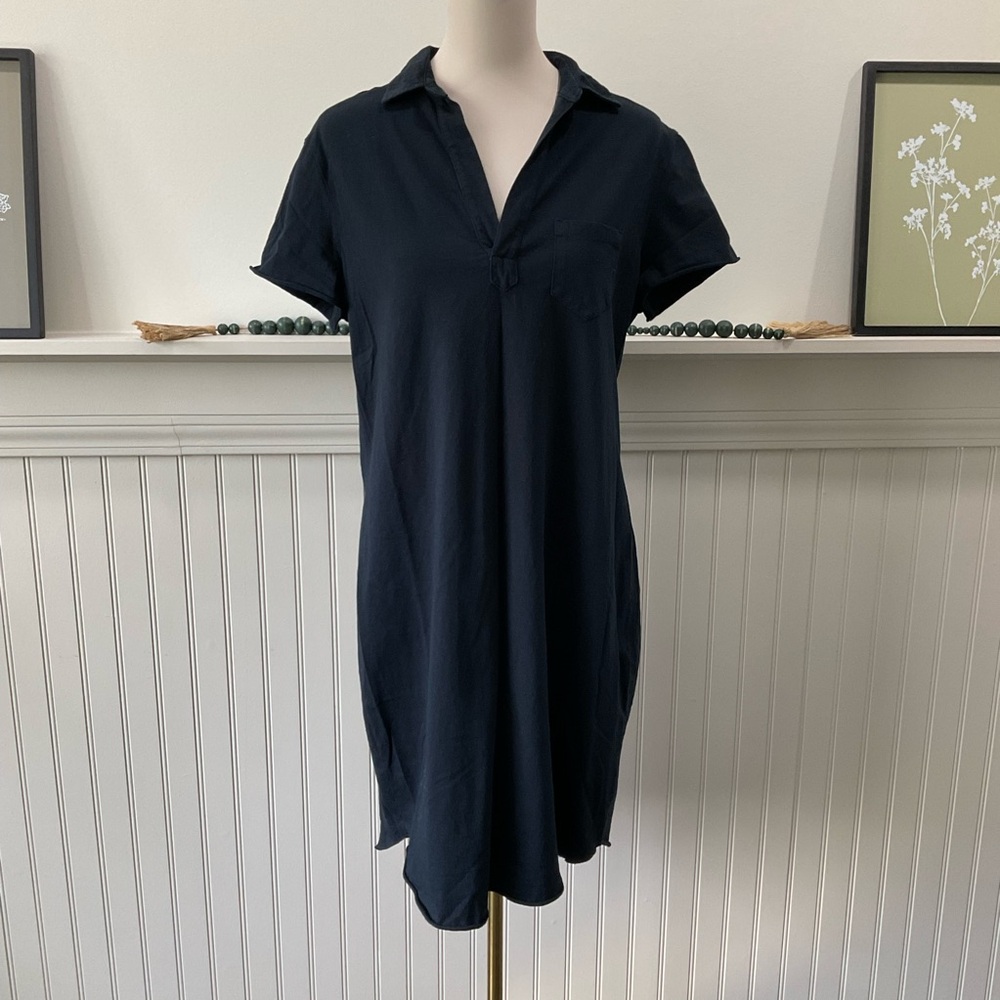 Frank & Eileen Navy Polo Shirt Dress Cotton Short Sleeve Minimalist Classic
